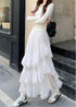 Vintage Lacey Border Irregular Ruffle Side Slit Long Skirts